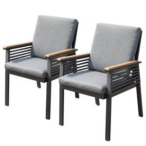 home24 Gartenstuhl 2er-Set Aluminium, pulverbeschichtet Polypropylen Polyurethan Polyester PVC HIPS Nylon Braun/Grau/Grau 56 x 86 x 63cm von home24