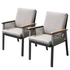 home24 Gartenstuhl 2er-Set Aluminium, pulverbeschichtet Polypropylen Polyurethan Polyester PVC HIPS Nylon Schwarz/Beige/Beige 56 x 86 x 63cm von home24