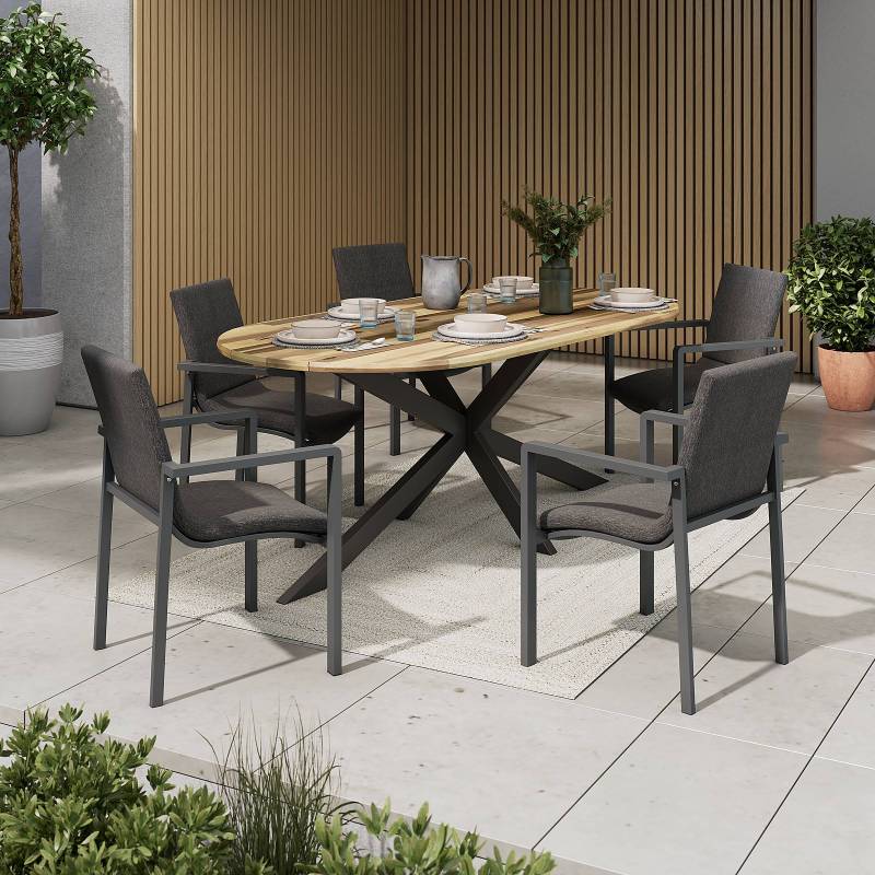 home24 Gartenstuhl Devin 2er-Set Polyester Grau 50 x 85 x 59cm von home24