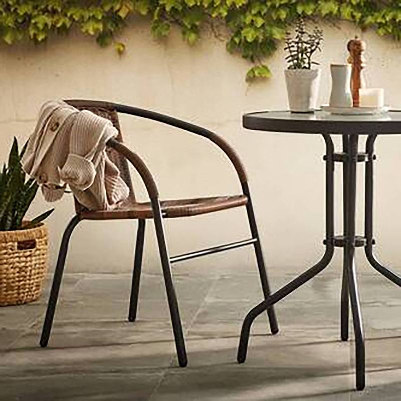 home24 Gartenstuhl Ronas 2er-Set Gestell: Eisen, pulverbeschichtet Geflecht: Polyrattan Braun 52 x 71 x 61cm von home24