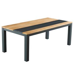 home24 Gartentisch Aluminium, pulverbeschichtet Polyester PVC Teakholz Massiv, geölt 100 x 75 x 200cm Schwarz/Braun von home24