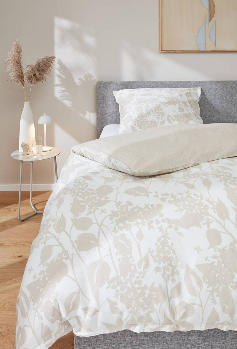 home24 Glanz-Satinbettwäsche 155 x 220 cm + Kissen 80 x 80 cm Beige/Beige von home24