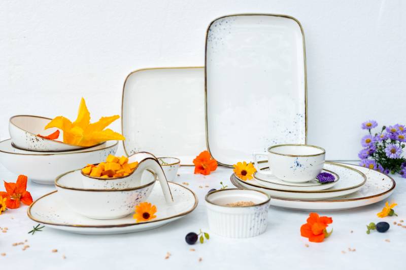 home24 Gourmetteller Pintar 4er-Set 28 x 20 x 28cm Blau/Weiß/Blau von home24
