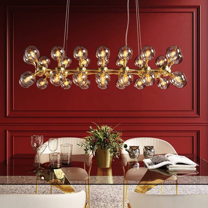 home24 Hängeleuchte Atomic Balls 140 x 170 x 55cm Gold/Gold Gestell: Stahl messing beschichtet, Baldachin: Stahl messing beschichtet, Schirm: Glas von home24