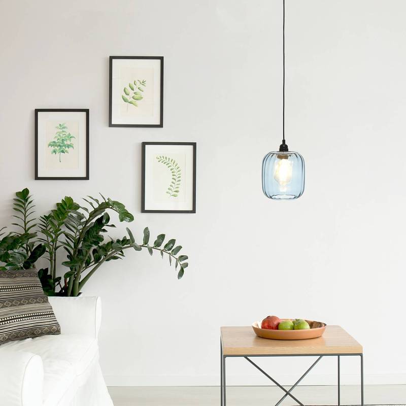 home24 Hängeleuchte Gloria 125 18 x 28 x 18cm Blau/Blau Glas E27 von home24