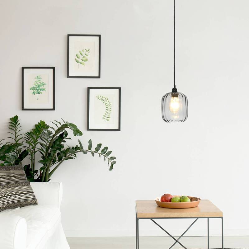 home24 Hängeleuchte Gloria 125 18 x 28 x 18cm Grau/Grau Glas E27 von home24