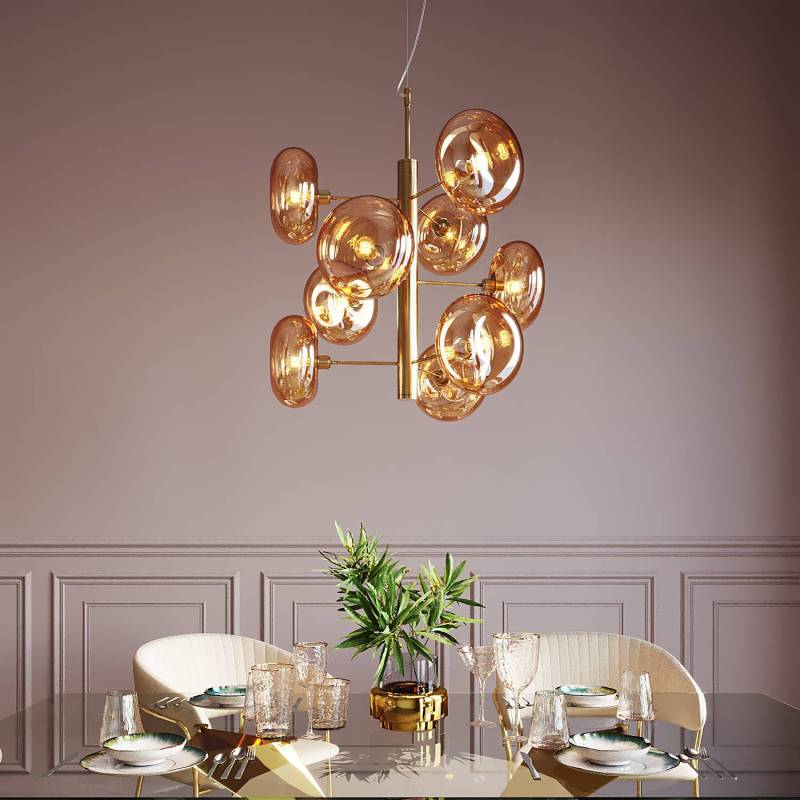home24 Hängeleuchte Headline Brass 53 x 155 x 53cm Gold/Gold Stahl messing beschichtet gebürstet : Gestell und Baldachin, Glas beschichtet : Schirme von home24