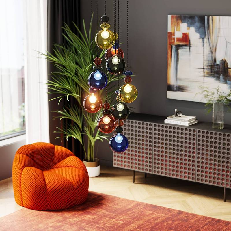 home24 Hängeleuchte Mazzo Nove Spiral 44 x 150 x 44cm Multicolor Baldachin: Stahl lackiert, Schirm: Glas gefärbt G9 von home24