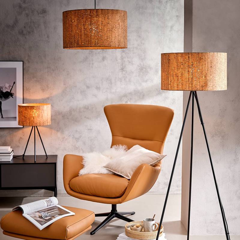 home24 Hängeleuchte Ø 45cm Braun/Braun Polyester E27 von home24