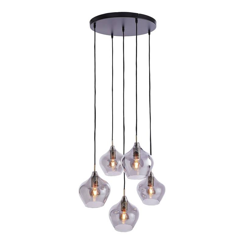 home24 Hängeleuchte Ø 61cm Grau Eisen, Glas LED/Glühlampe E27 von home24