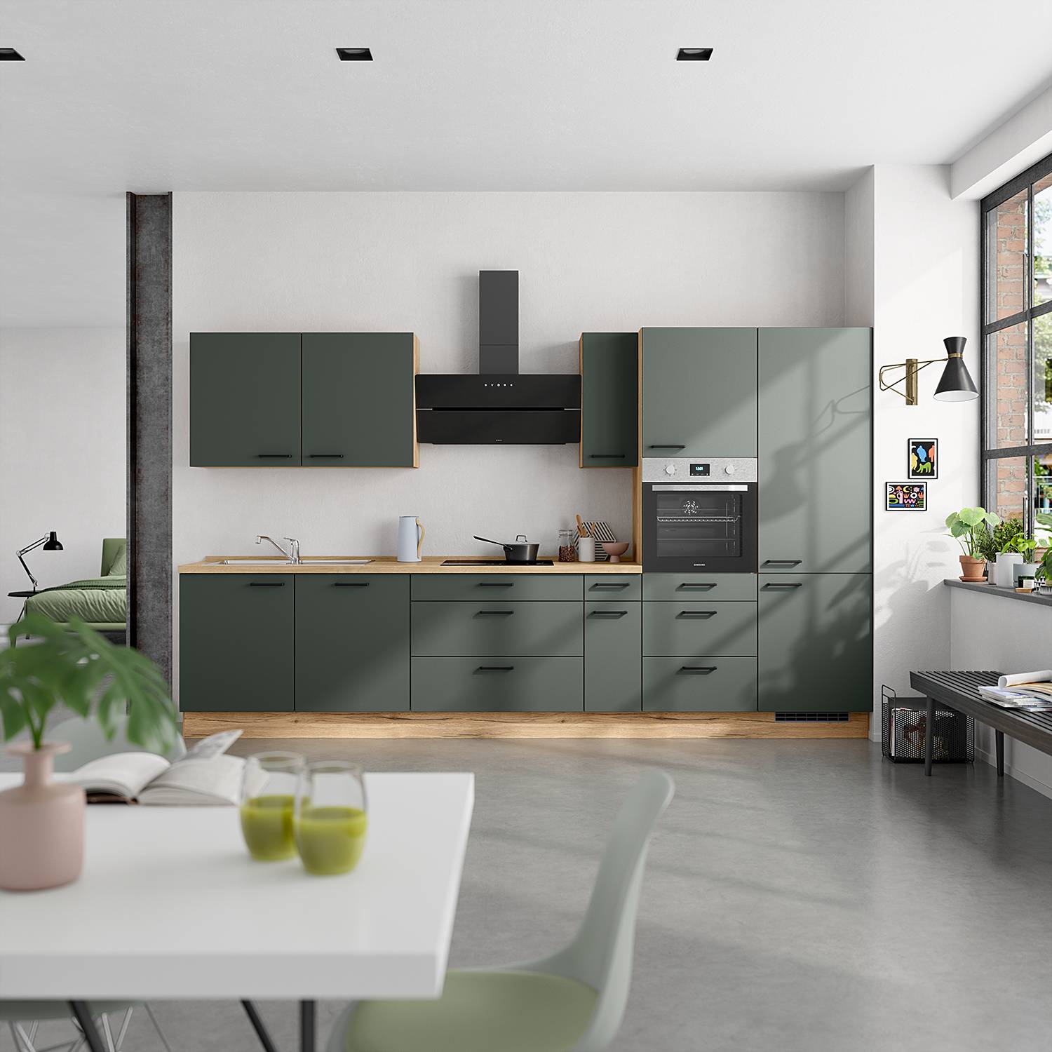 home24 Hängeschrank Easytouch mit 1 Tür 60cm Türanschlag rechts Grün/Dunkelgrün von home24