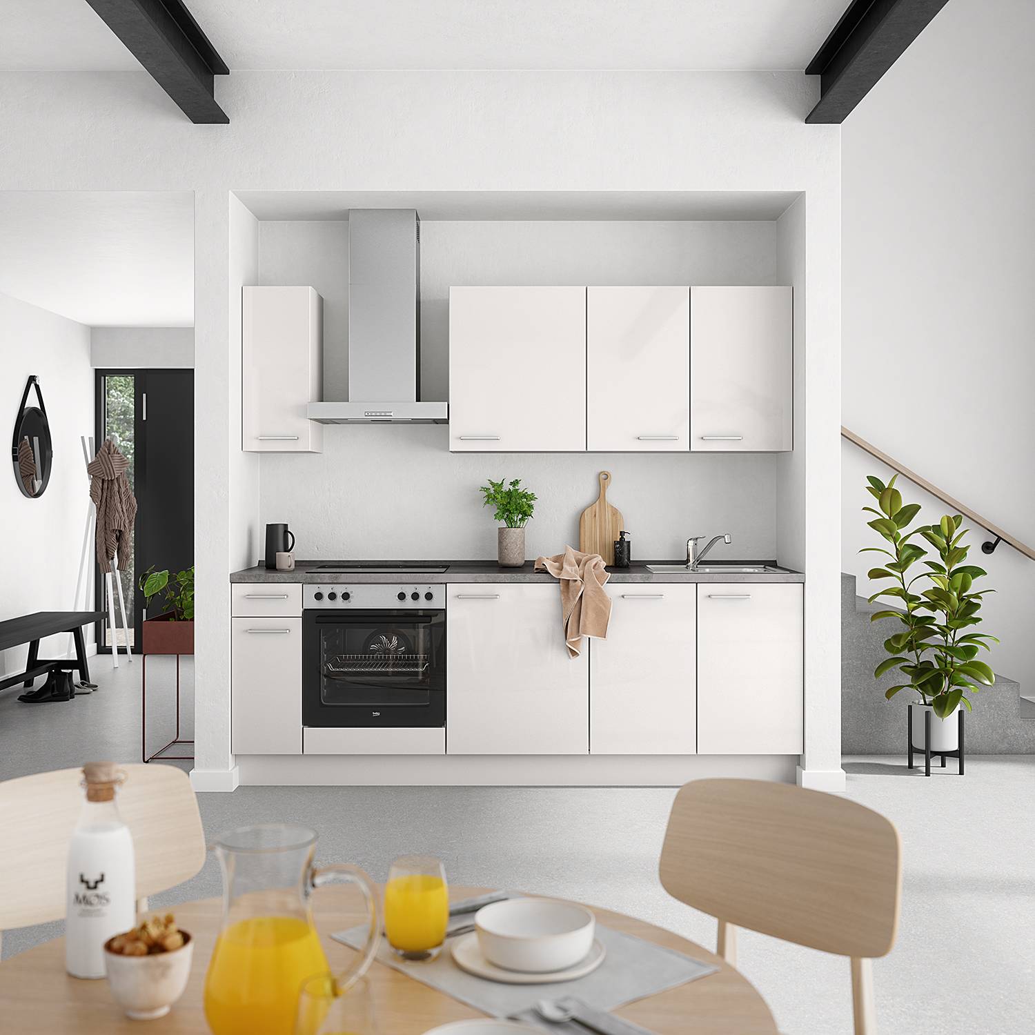 home24 Hängeschrank Flash mit 2 Türen 90 x 72 x 37cm Grau/Lichtgrau von home24