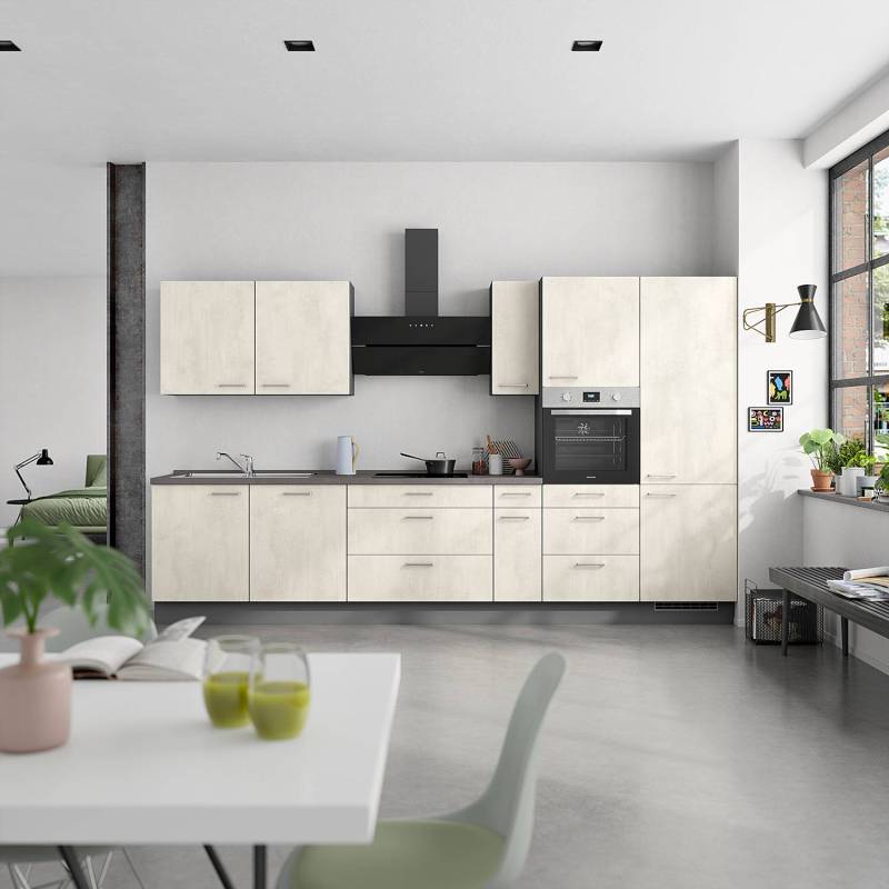 home24 Hängeschrank Riva mit 1 Tür 60cm Türanschlag links Weiß/Weißbeton Dekor von home24
