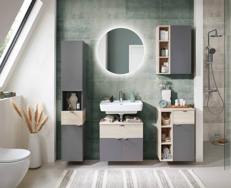 home24 Hängeschrank mit Regal 45 x 70 x 20cm Braun/Grau von home24
