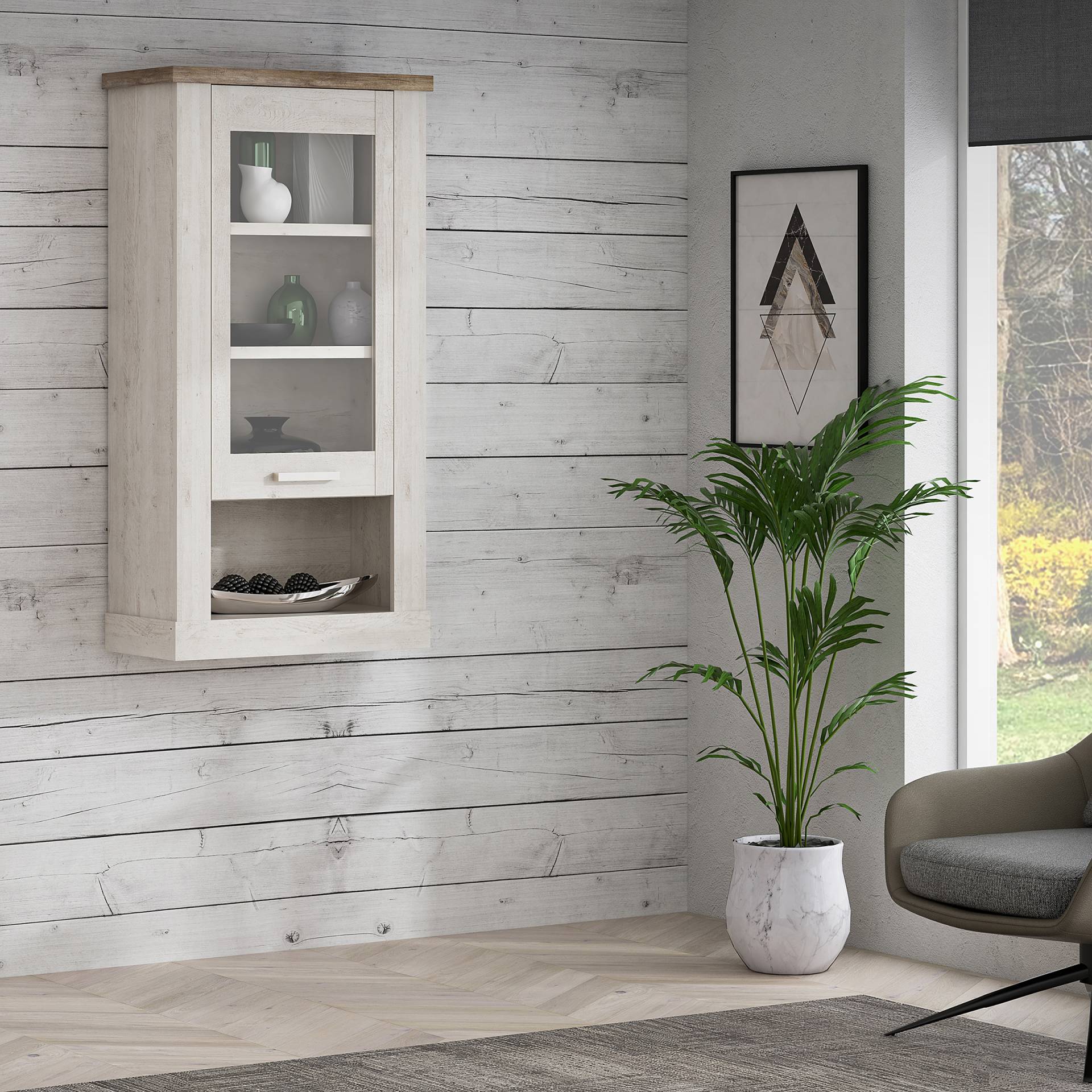 home24 Hängevitrine 71 x 137 x 34cm Braun/Weiß/Beige von home24