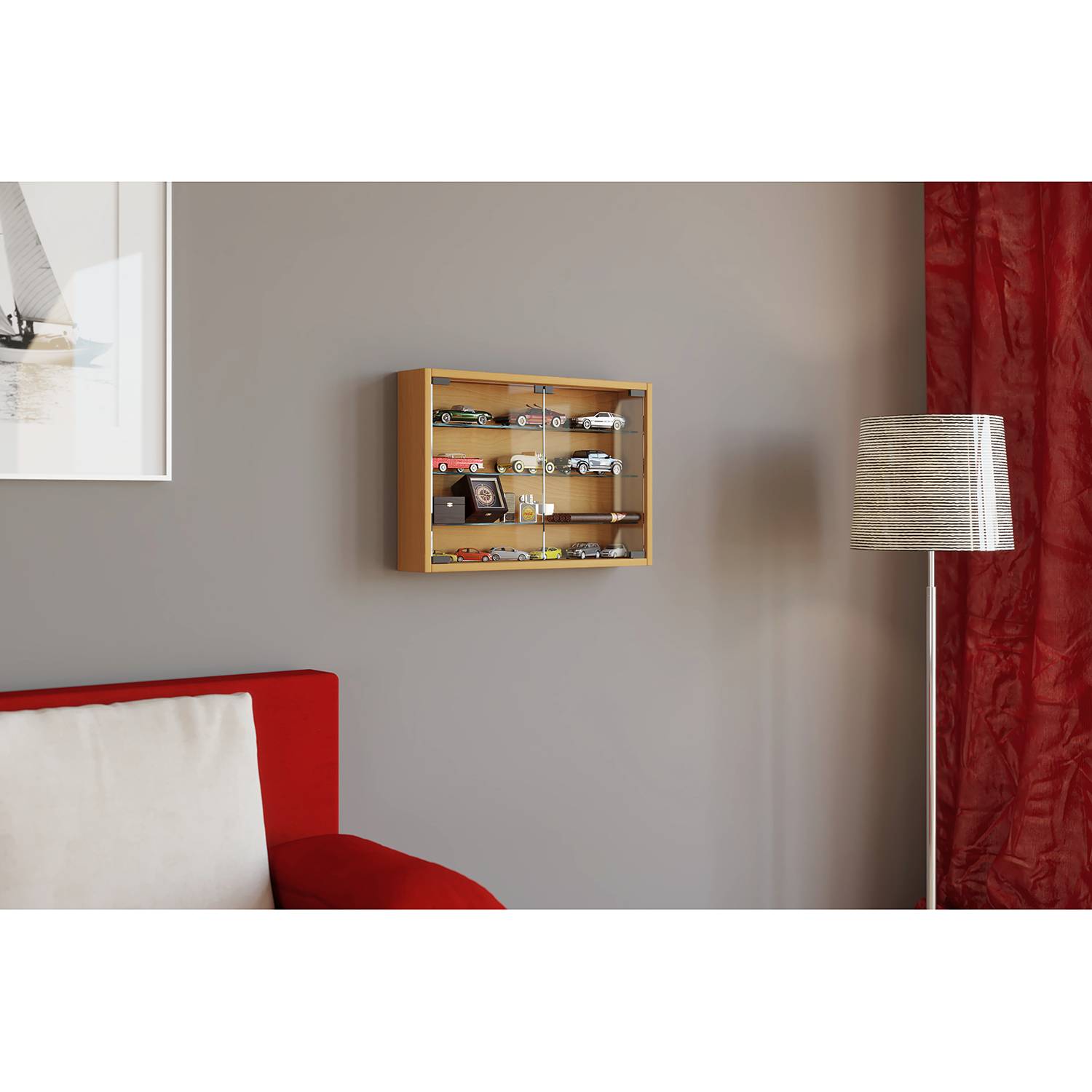 home24 Hängevitrine Mandosa I 60 x 40 x 10cm Braun/Buche Dekor von home24