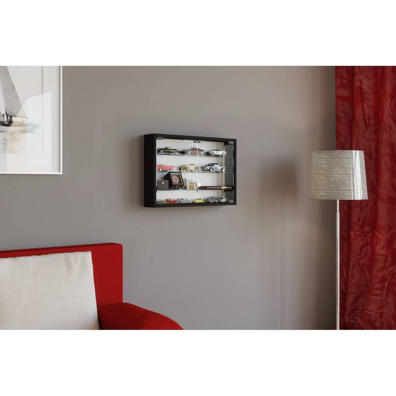 home24 Hängevitrine Mandosa I 60 x 40 x 10cm Schwarz/Schwarz/Weiß von home24