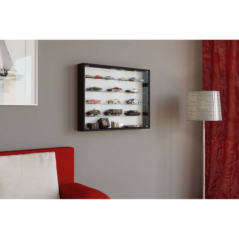 home24 Hängevitrine Mandosa II 80 x 60 x 10cm Schwarz/Schwarz/Weiß von home24