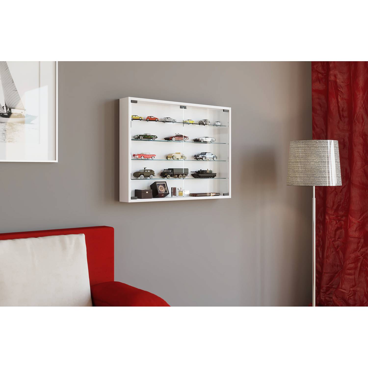 home24 Hängevitrine Mandosa II 80 x 60 x 10cm Weiß/Weiß von home24