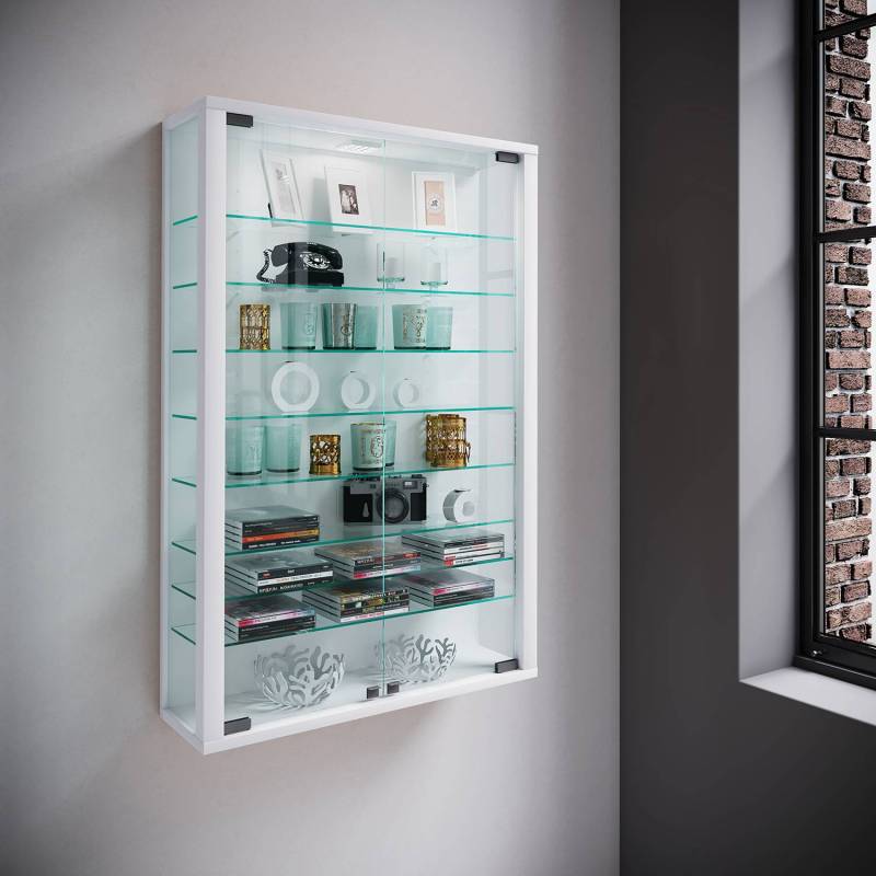 home24 Hängevitrine Vitrosa I 59 x 90 x 18cm Weiß/Weiß von home24