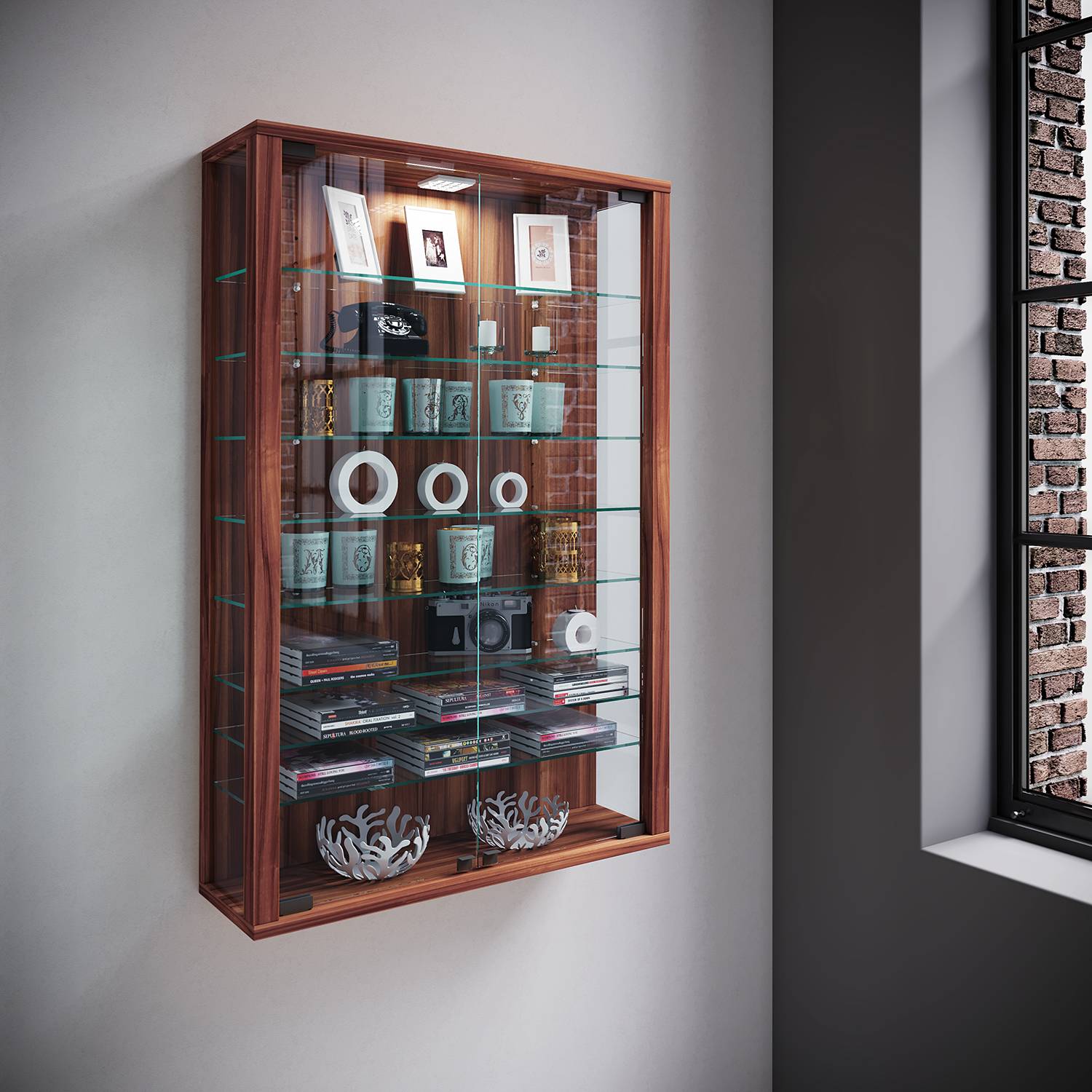 home24 Hängevitrine Vitrosa II 59 x 90 x 18cm Braun/Nussbaum Dekor von home24