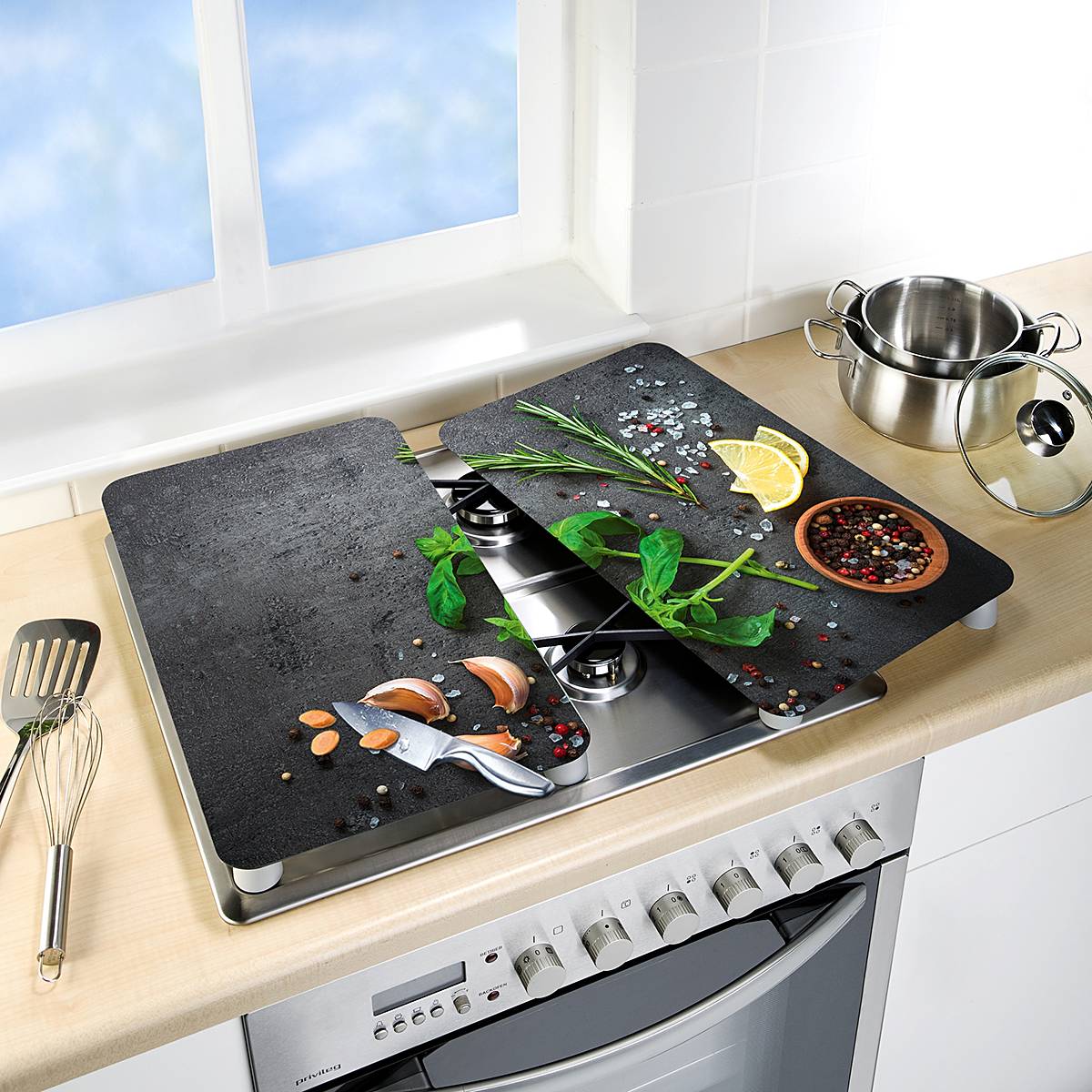 home24 Herdabdeckplatten Kräuter (2er-Set) 30 x 6 x 52cm von home24