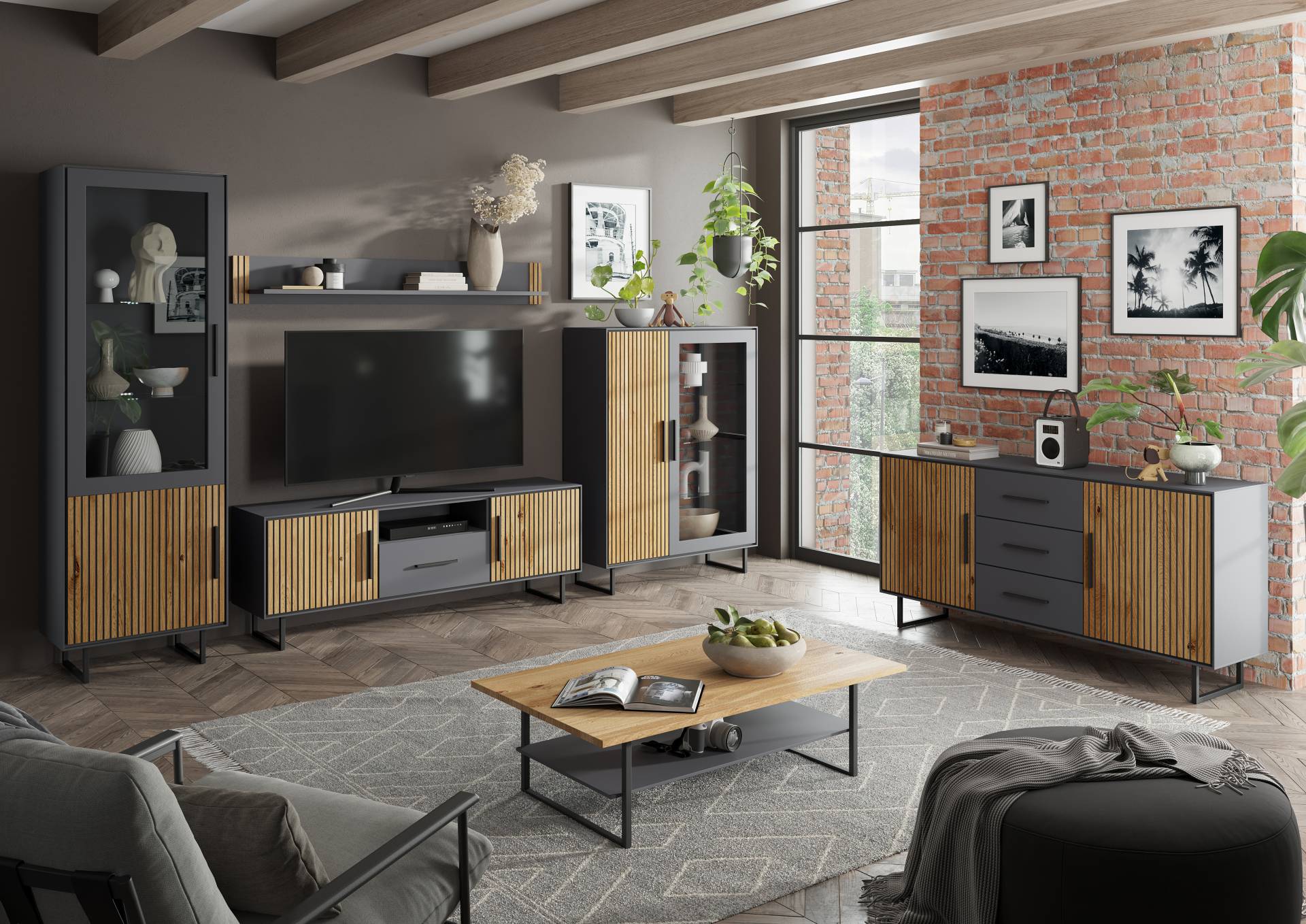 home24 Highboard 102 cm 102 x 153 x 40cm Braun/Grau home24 Highboard 102 cm 102 x 153 x 40cm Braun/Grau von home24