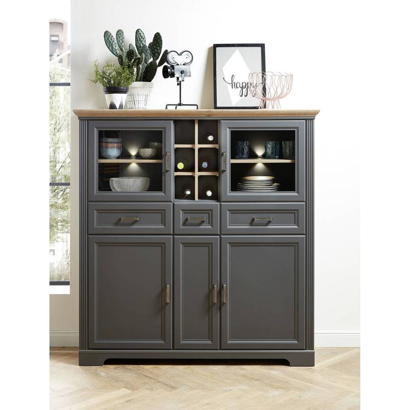 home24 Highboard II 143 x 150 x 42cm Grau/Graphit von home24