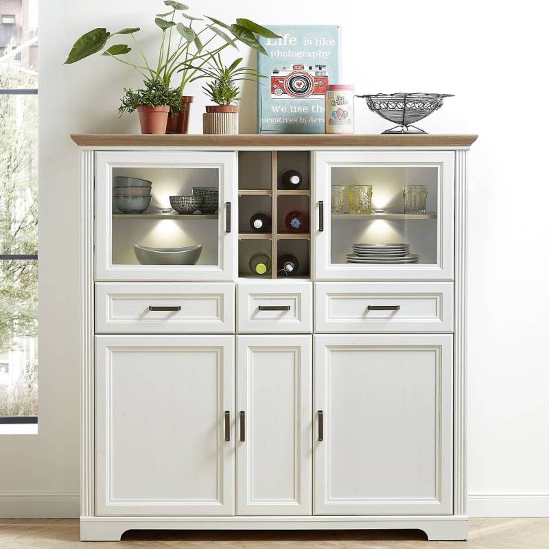home24 Highboard II 143 x 150 x 42cm Weiß/Weiß von home24