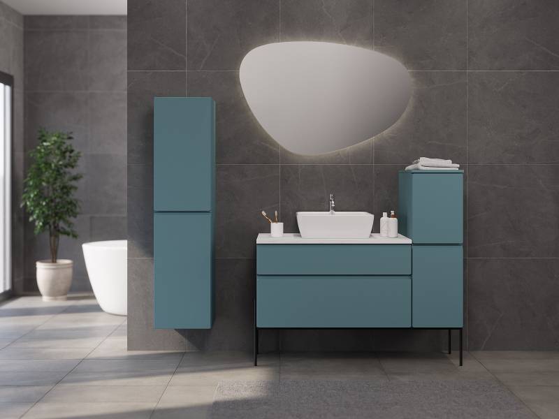 home24 Hochschrank 35 x 150 x 33cm Blau/Dunkelblau von home24