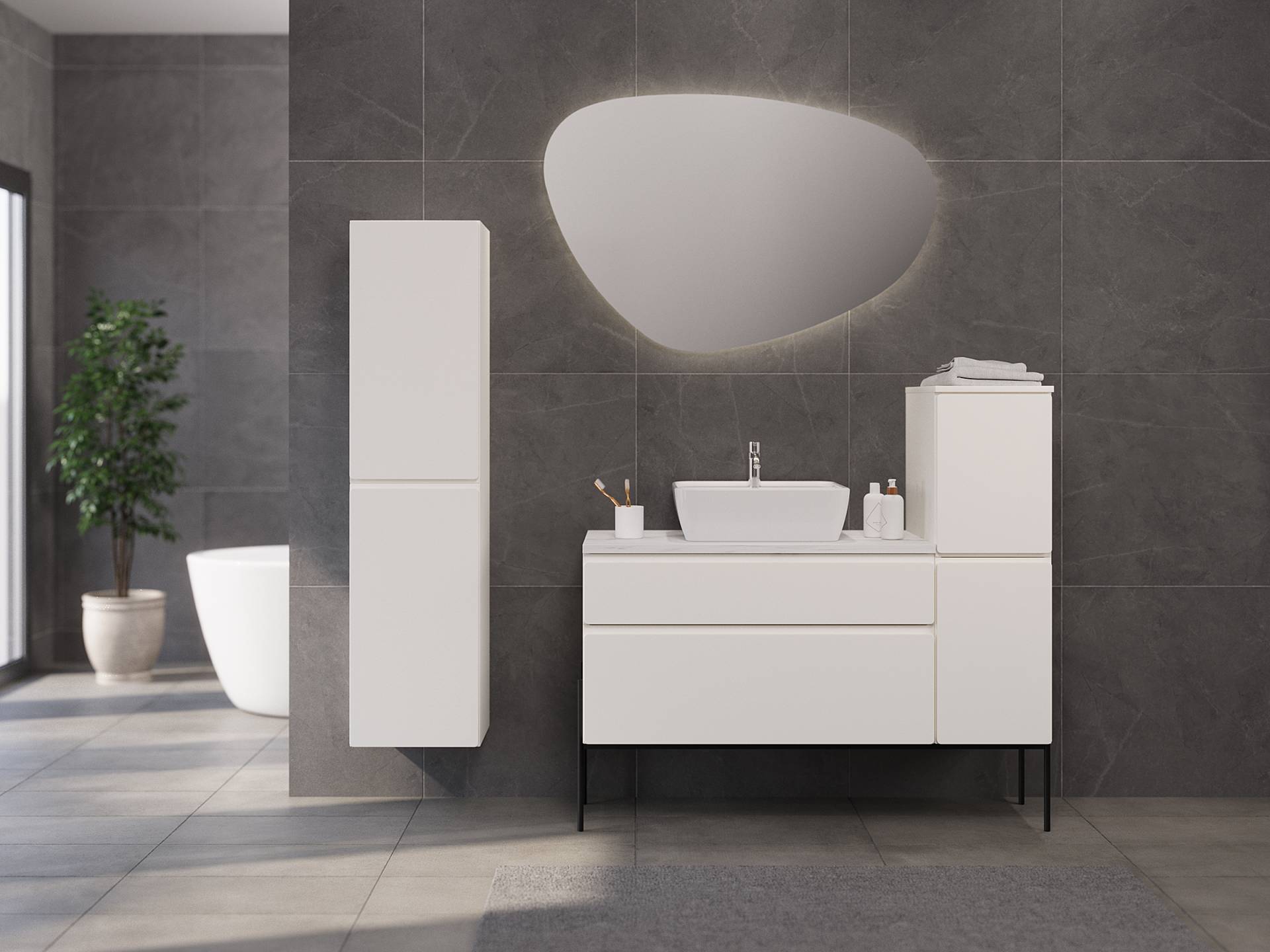 home24 Hochschrank 35 x 150 x 33cm Weiß/Matt Weiß von home24