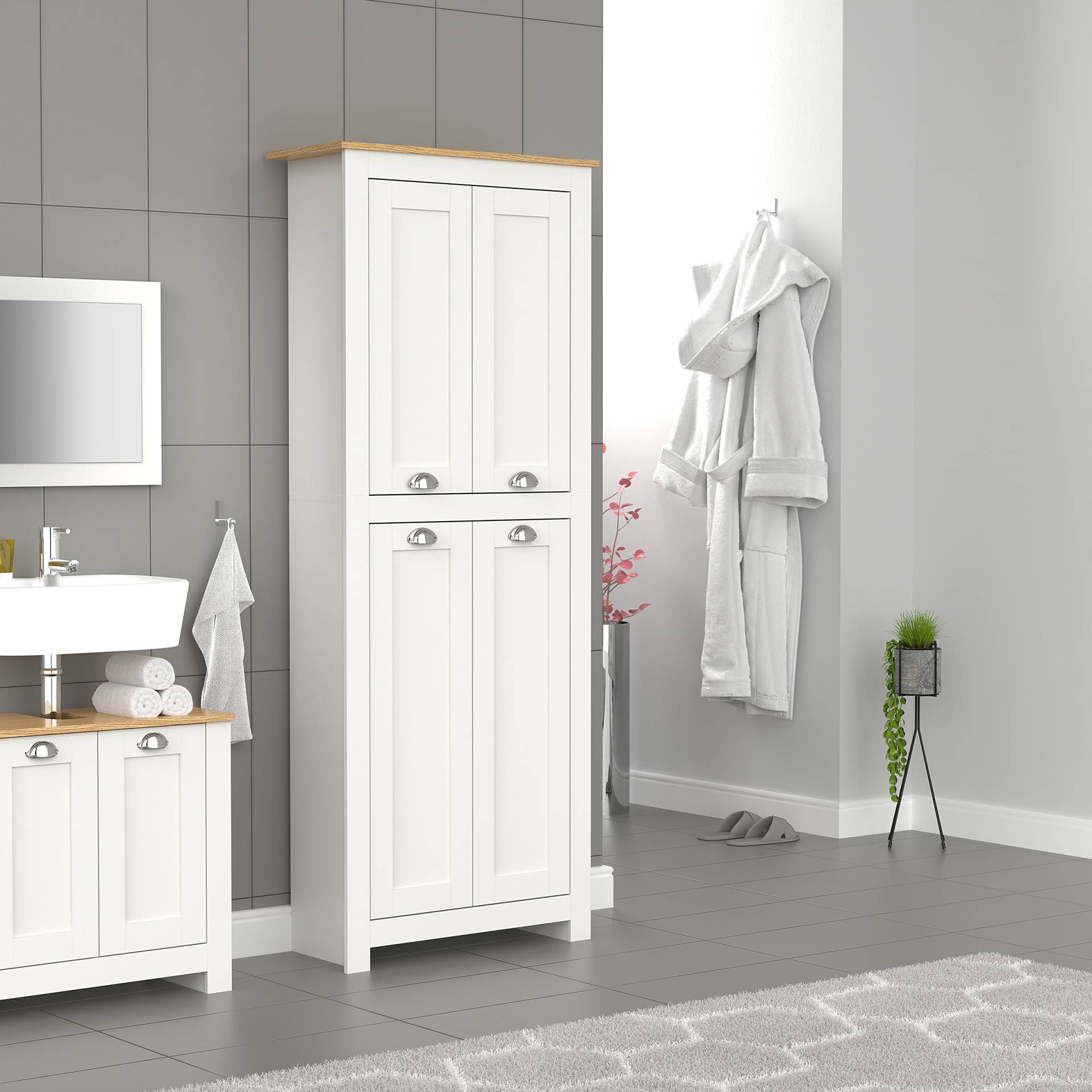 home24 Hochschrank Balusa 72cm Weiß/Weiß/Eiche Dekor home24 Hochschrank Balusa 72cm Weiß/Weiß/Eiche Dekor von home24