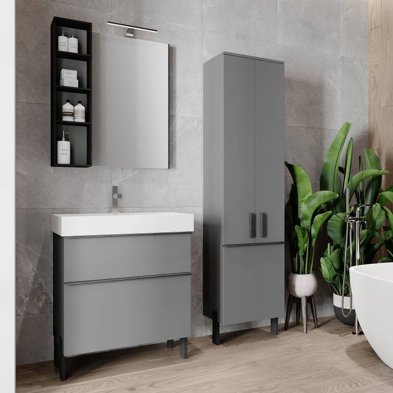 home24 Hochschrank Dusaniv 46cm Grau/Matt Grau von home24