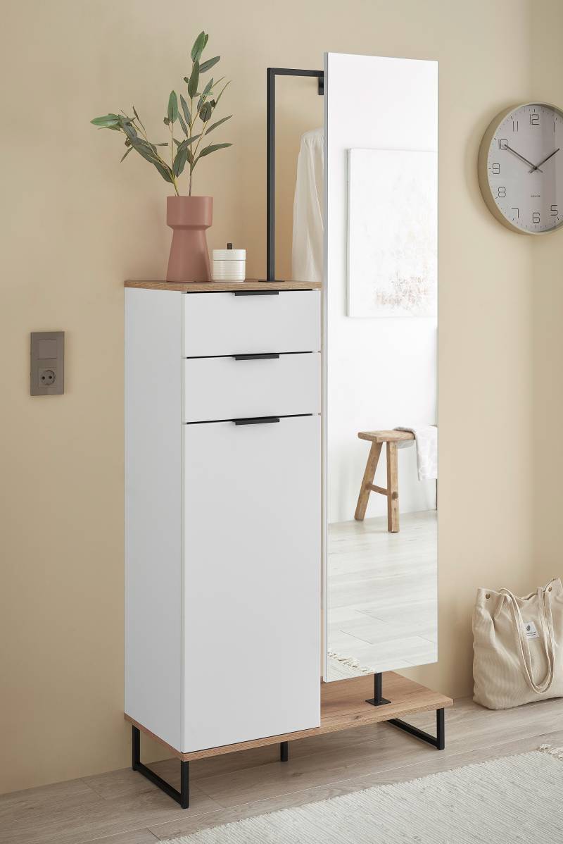 home24 Hochschrank mit Spiegel 78 x 200 x 35cm Weiß/Matt Weiß von home24