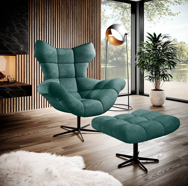 home24 Hocker Loney 46 x 45 x 69cm Blau/Grün Chenille Lorin: Blaugrün von home24