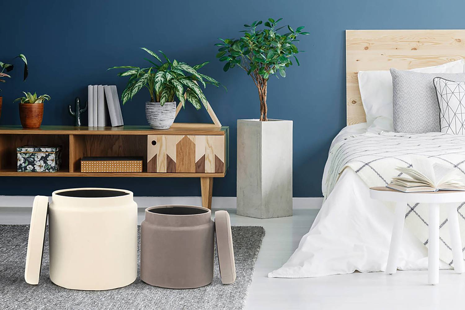 home24 Hocker Zora 2er-Set Typ A 32 x 38 x 32cm Multicolor/Creme/Taupe von home24