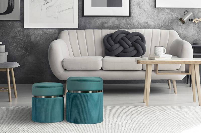 home24 Hocker Zora 2er-Set Typ B 32 x 38 x 32cm Multicolor/Petrol von home24