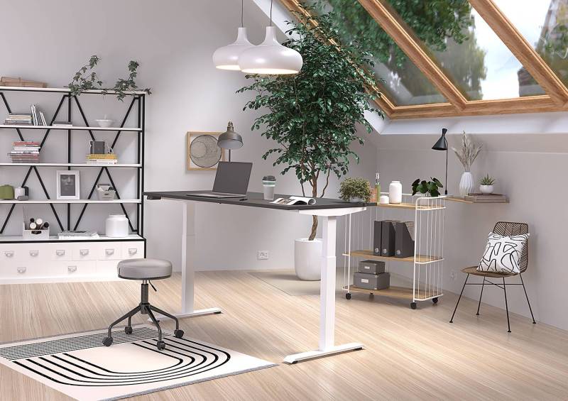 home24 Höhenverstellbarer Schreibtisch Jet 160cm Grau/Graphit/Weiß von home24