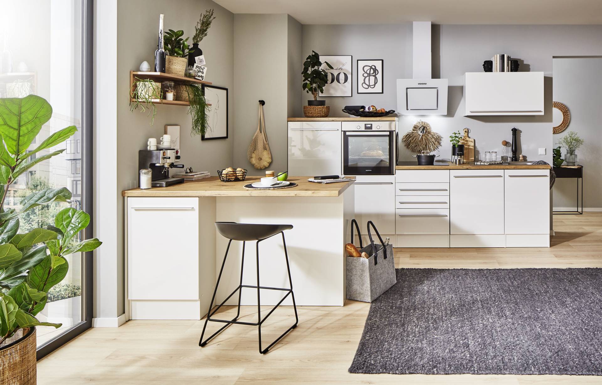 home24 Inselküche Gabriel Variante A 290cm Weiß/Hochglanz Weiß von home24