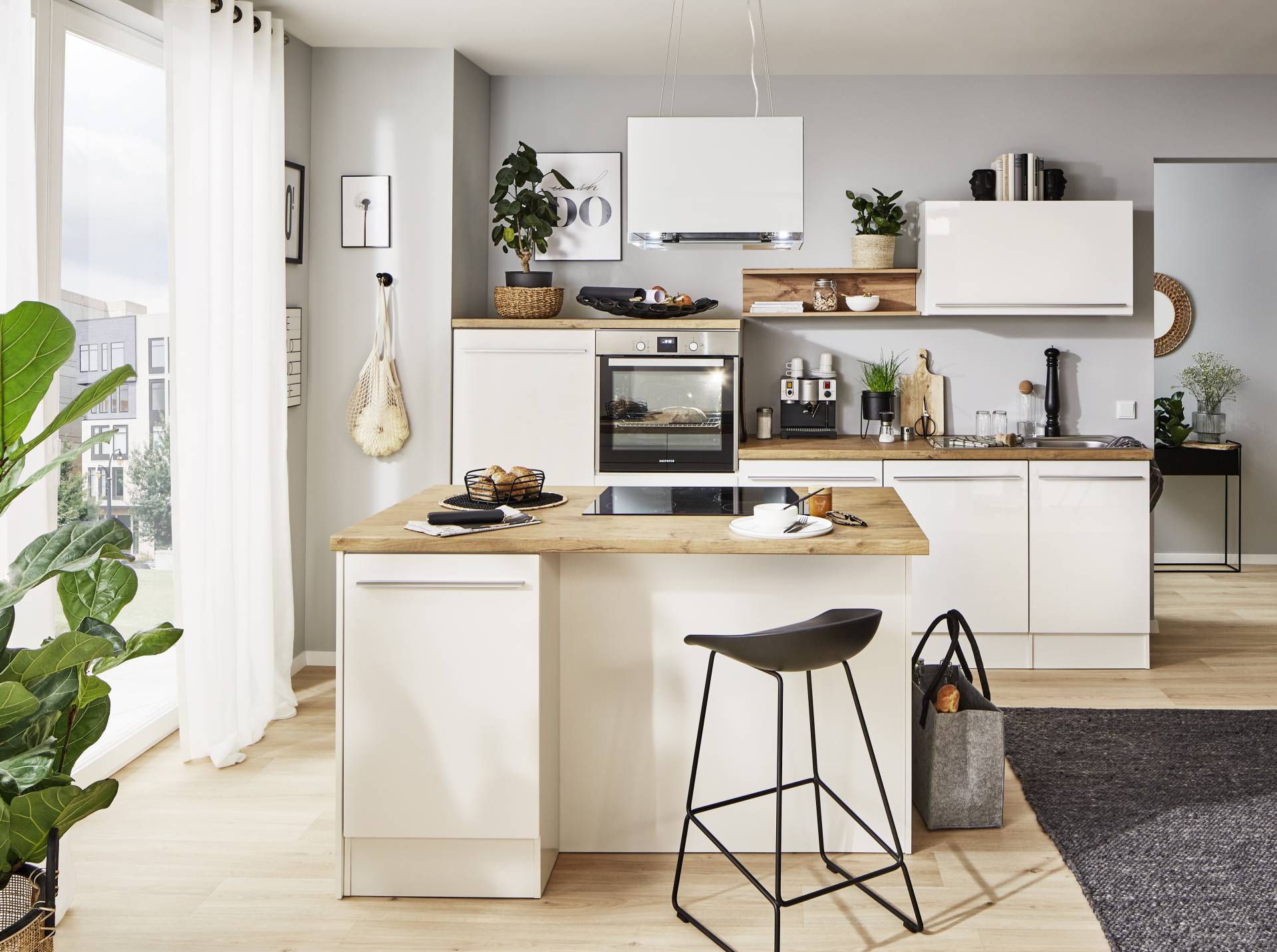 home24 Inselküche Gabriel Variante B 290cm Weiß/Hochglanz Weiß von home24