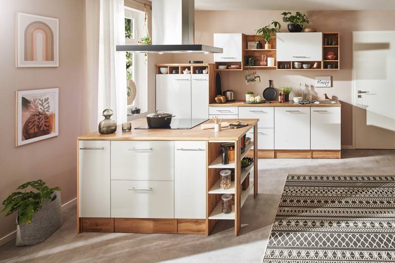 home24 Inselküche Hilde Variante A 310cm Weiß/Weiß von home24