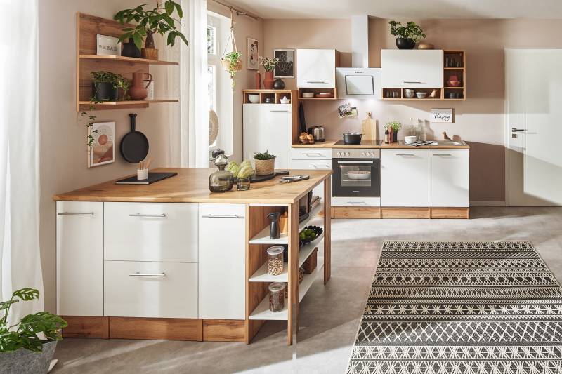 home24 Inselküche Hilde Variante B 280cm Weiß/Weiß von home24