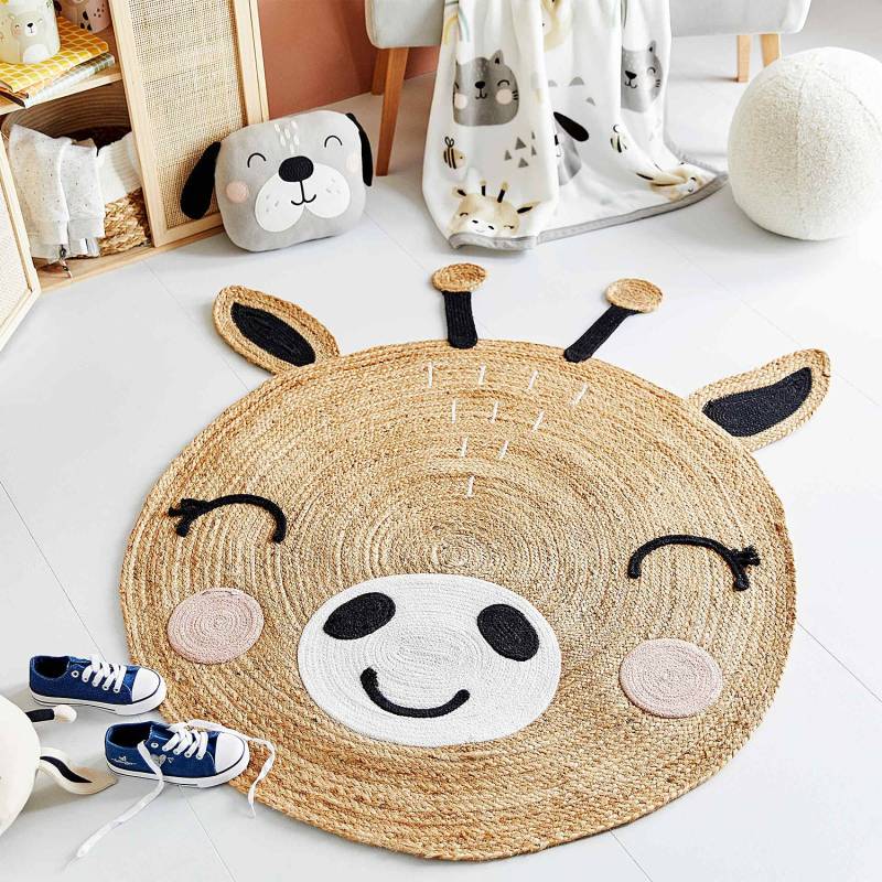 home24 Kinderteppich Giraffe Ø 110cm Multicolor von home24