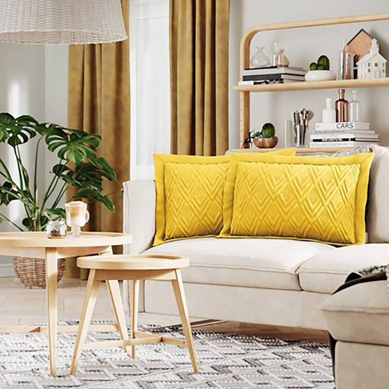 home24 Kissenbezug 2er-Set Gelb/Gelb 50 x 70cm Webstoff von home24