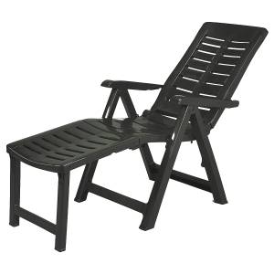 home24 Klappstuhl Rusily mit Fußhocker Polypropylen Schwarz 60 x 109 x 108cm von home24