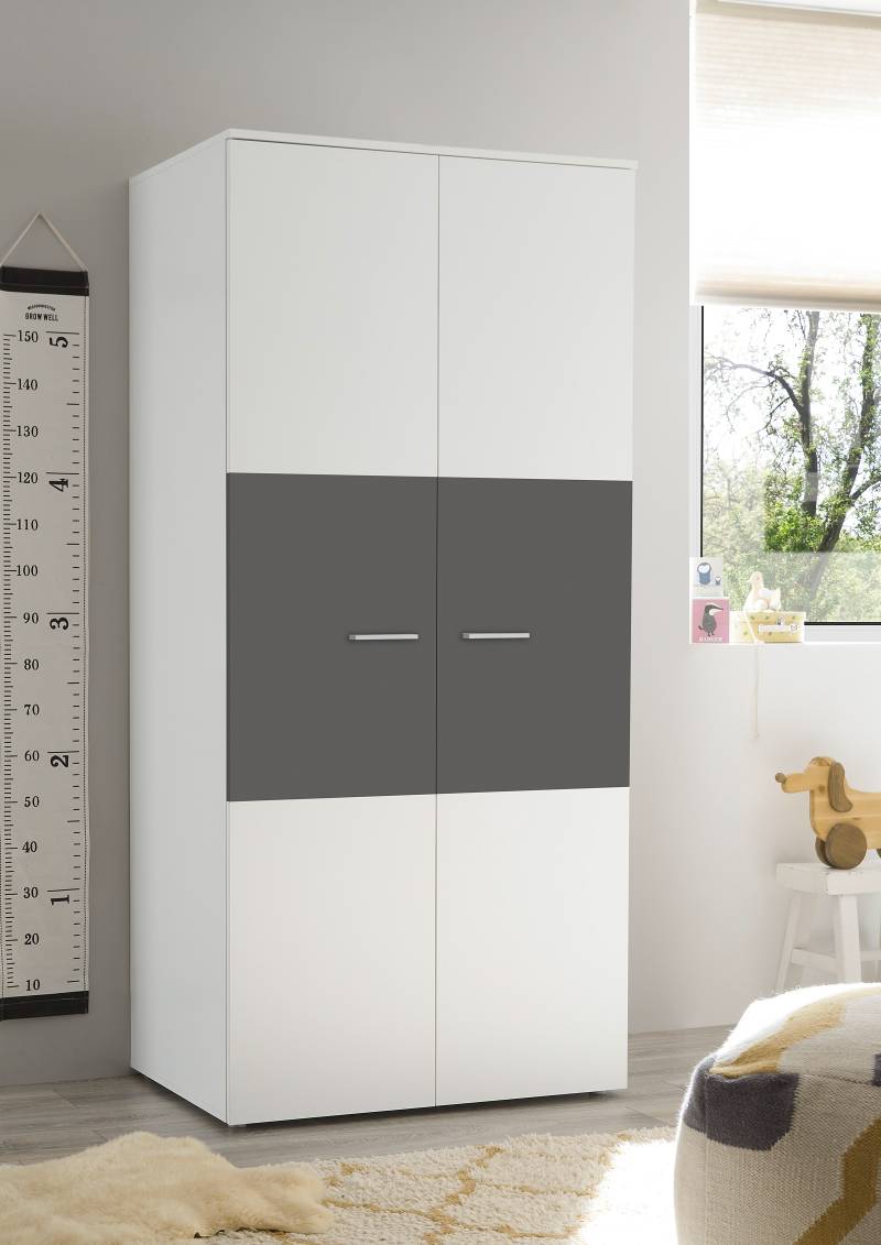 home24 Kleiderschrank Tresnico 90cm Weiß/Weiß/Graphit von home24