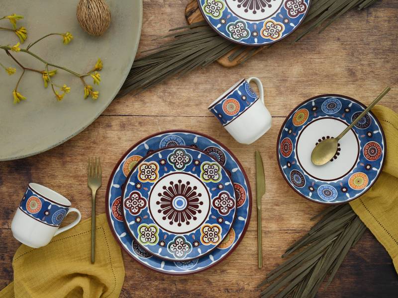 home24 Kombiservice 33 x 31 x 33cm Blau/Multicolor/Blau von home24