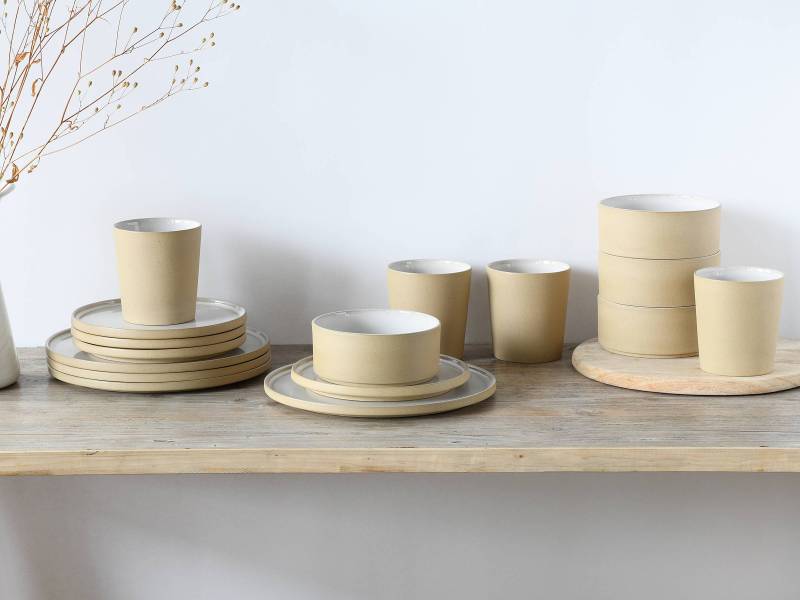 home24 Kombiservice Futuro 16-teilig 39 x 35 x 41cm Weiß/Braun/Weiß von home24