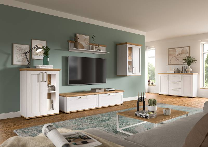 home24 Kommode/Hängevitrine 64 x 88 x 37cm Braun/Weiß von home24