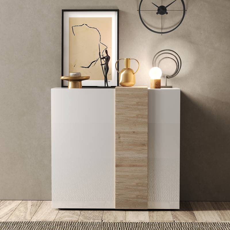 home24 Kommode 121 x 113 x 44cm Weiß/Hochglanz Weiß von home24